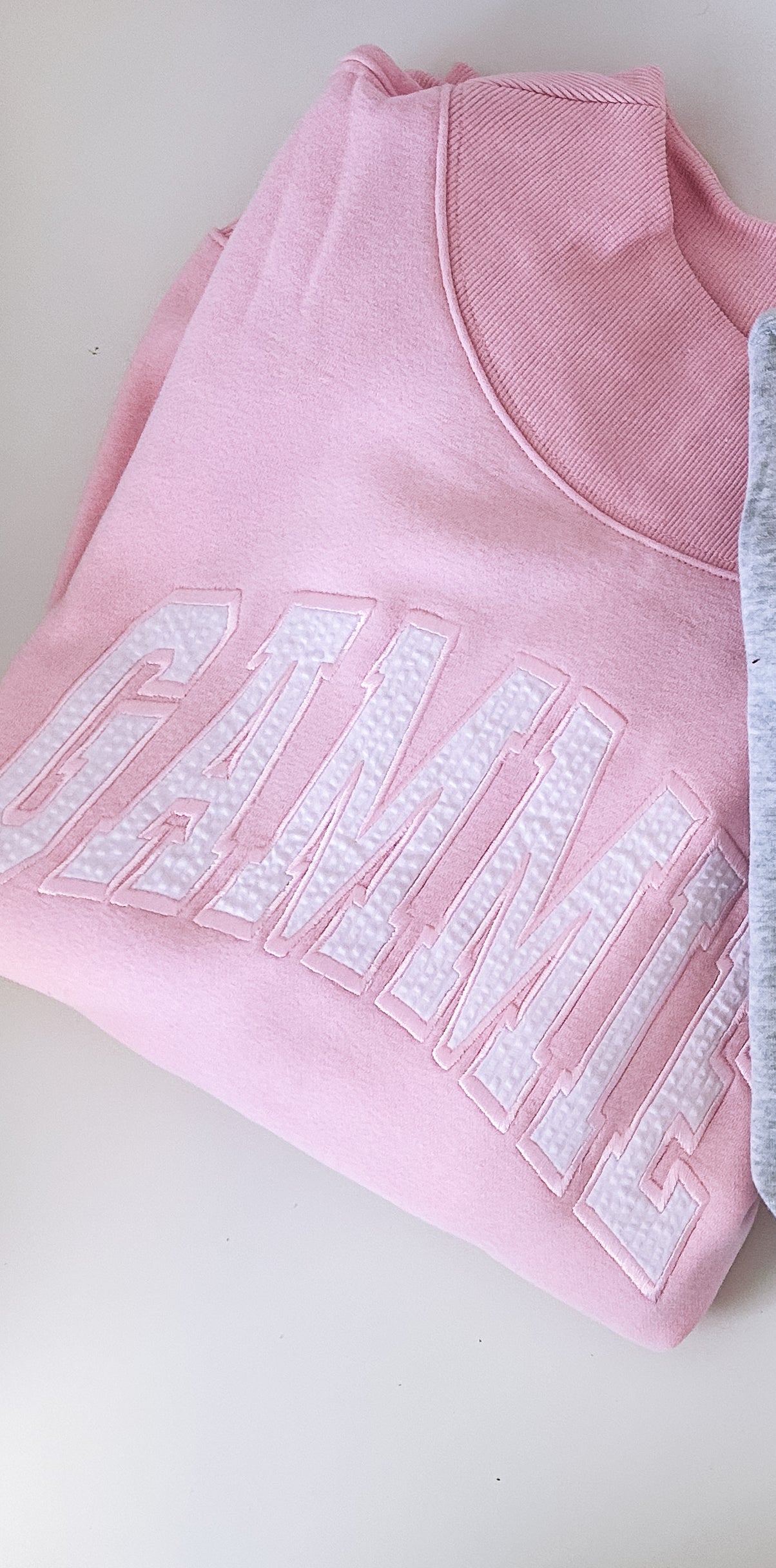 Varsity Lettered Mockneck Pullover PINK
