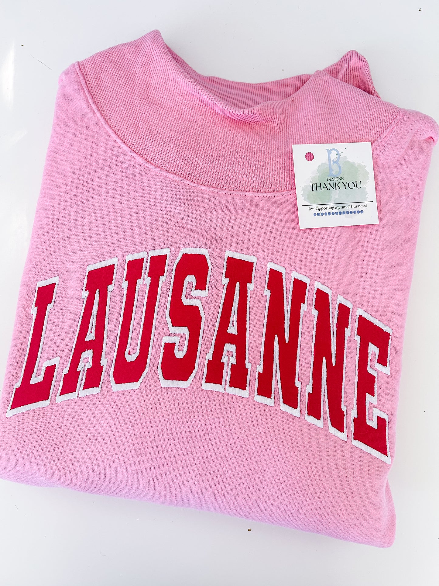 Varsity Lettered Mockneck Pullover PINK
