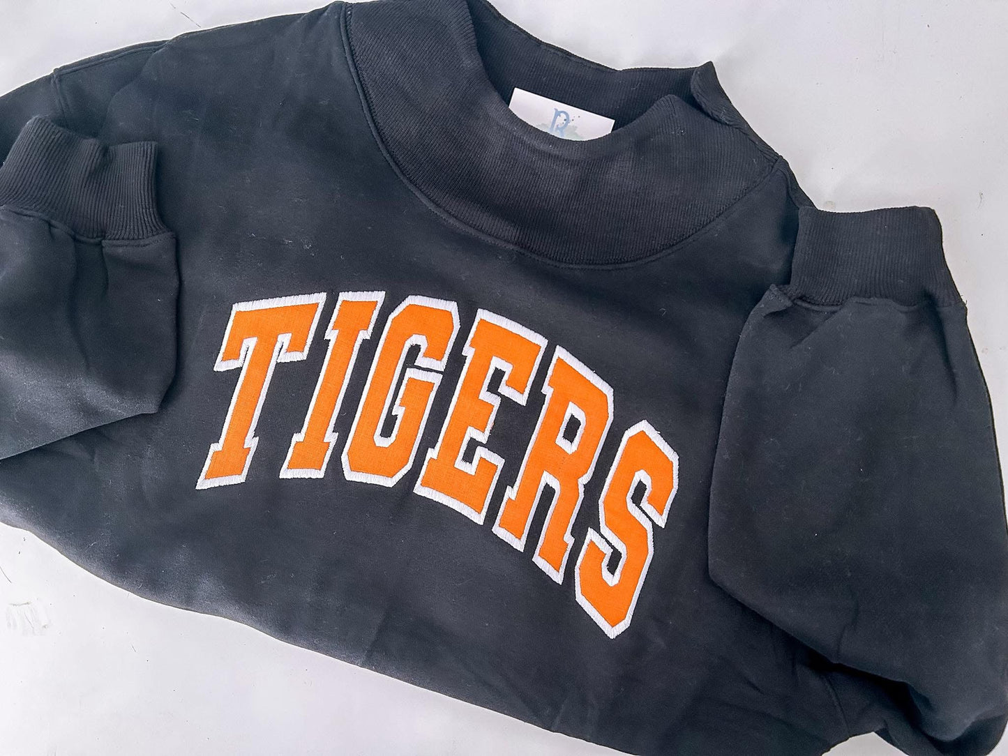 Varsity Lettered Mockneck Pullover BLACK