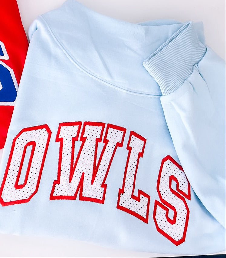 Varsity Lettered Mockneck Pullover LIGHT BLUE