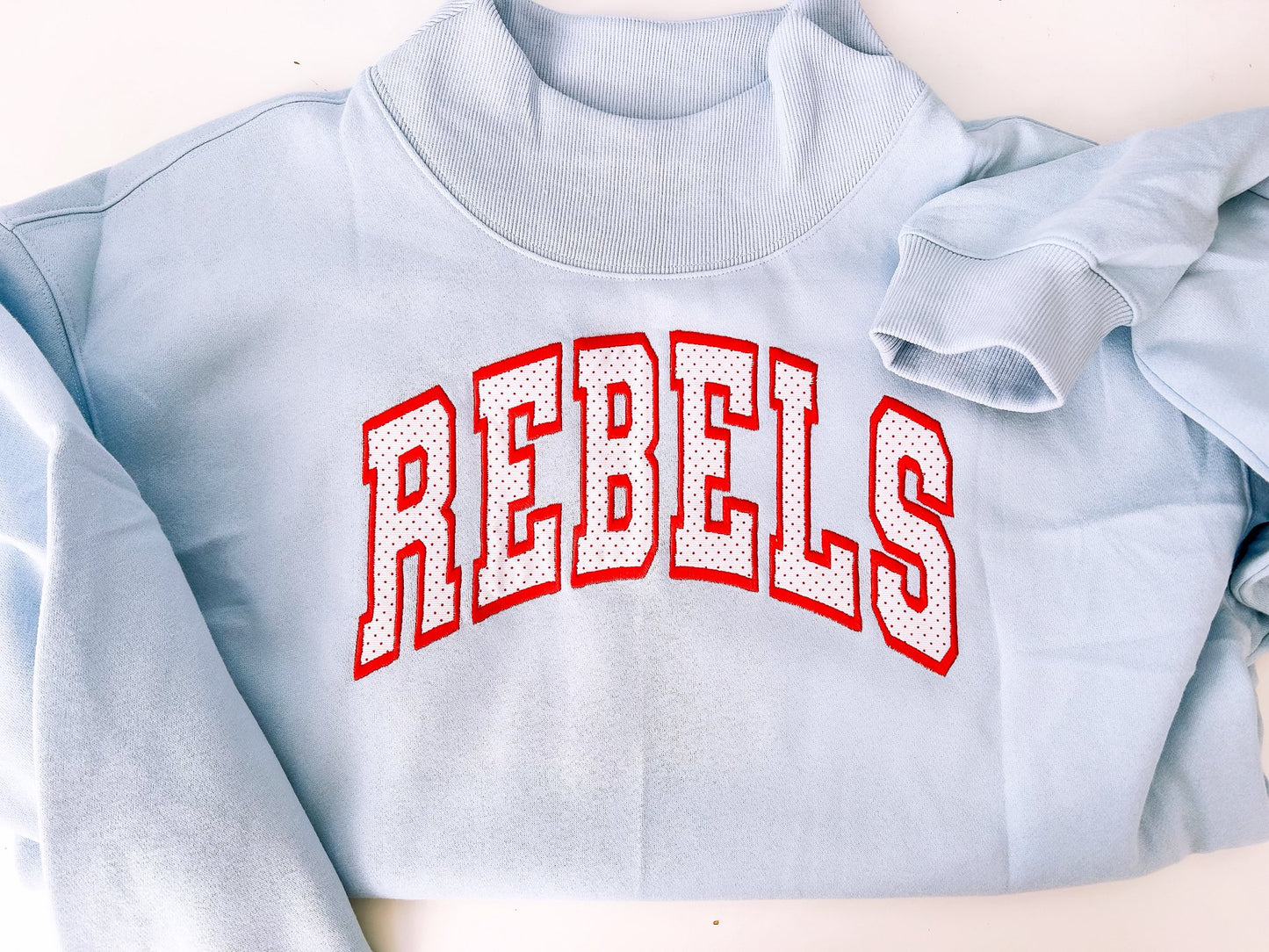 Varsity Lettered Mockneck Pullover LIGHT BLUE