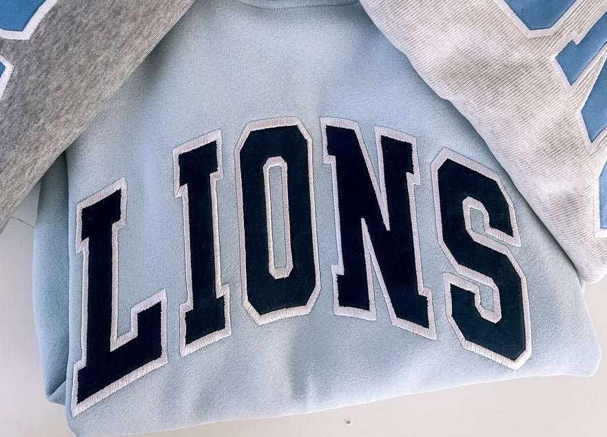 Varsity Lettered Mockneck Pullover LIGHT BLUE