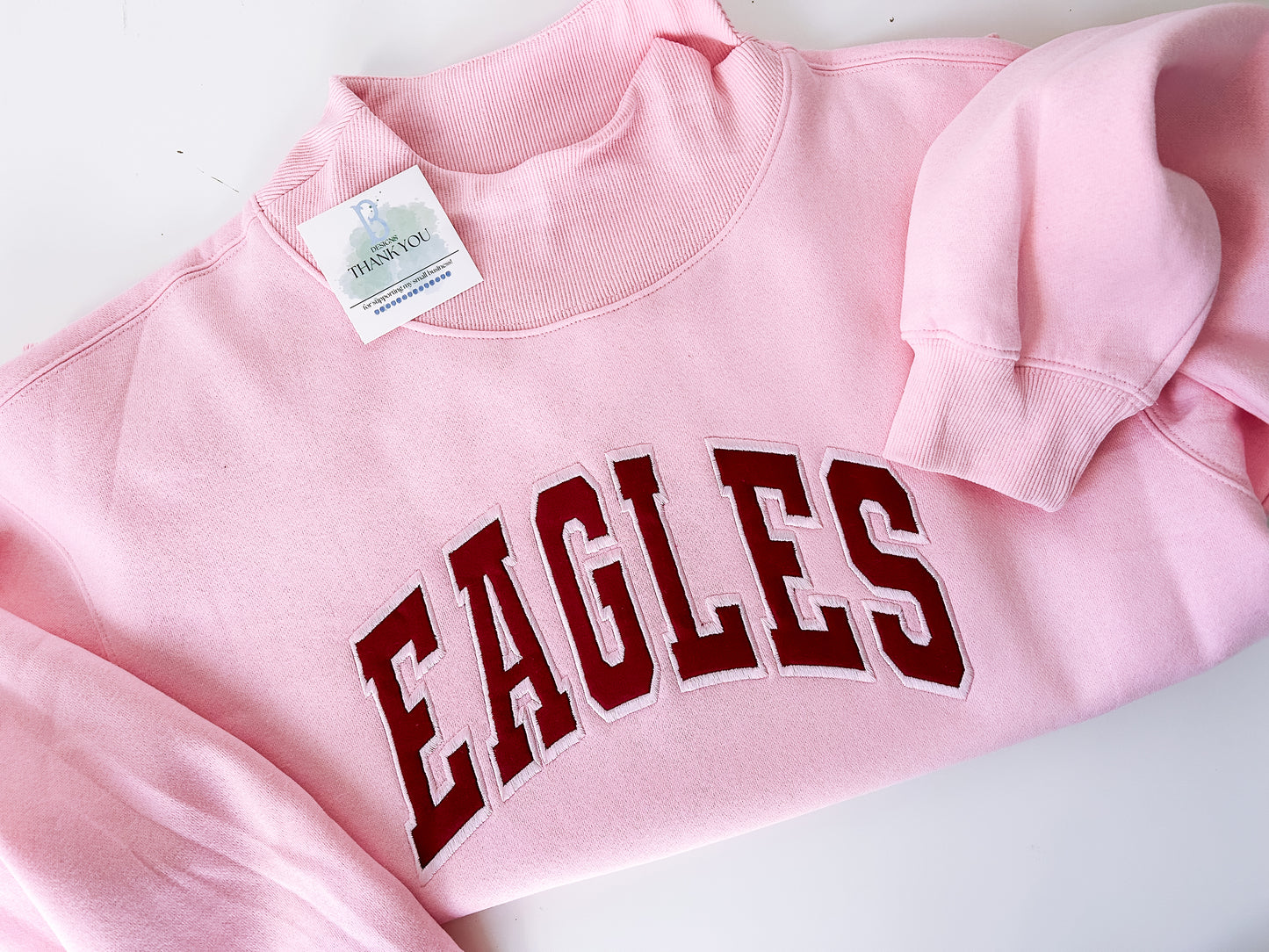 Varsity Lettered Mockneck Pullover PINK